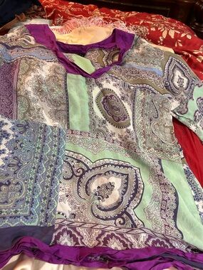 Fabulous Etro tunic top with stunning colors and Purple Trim